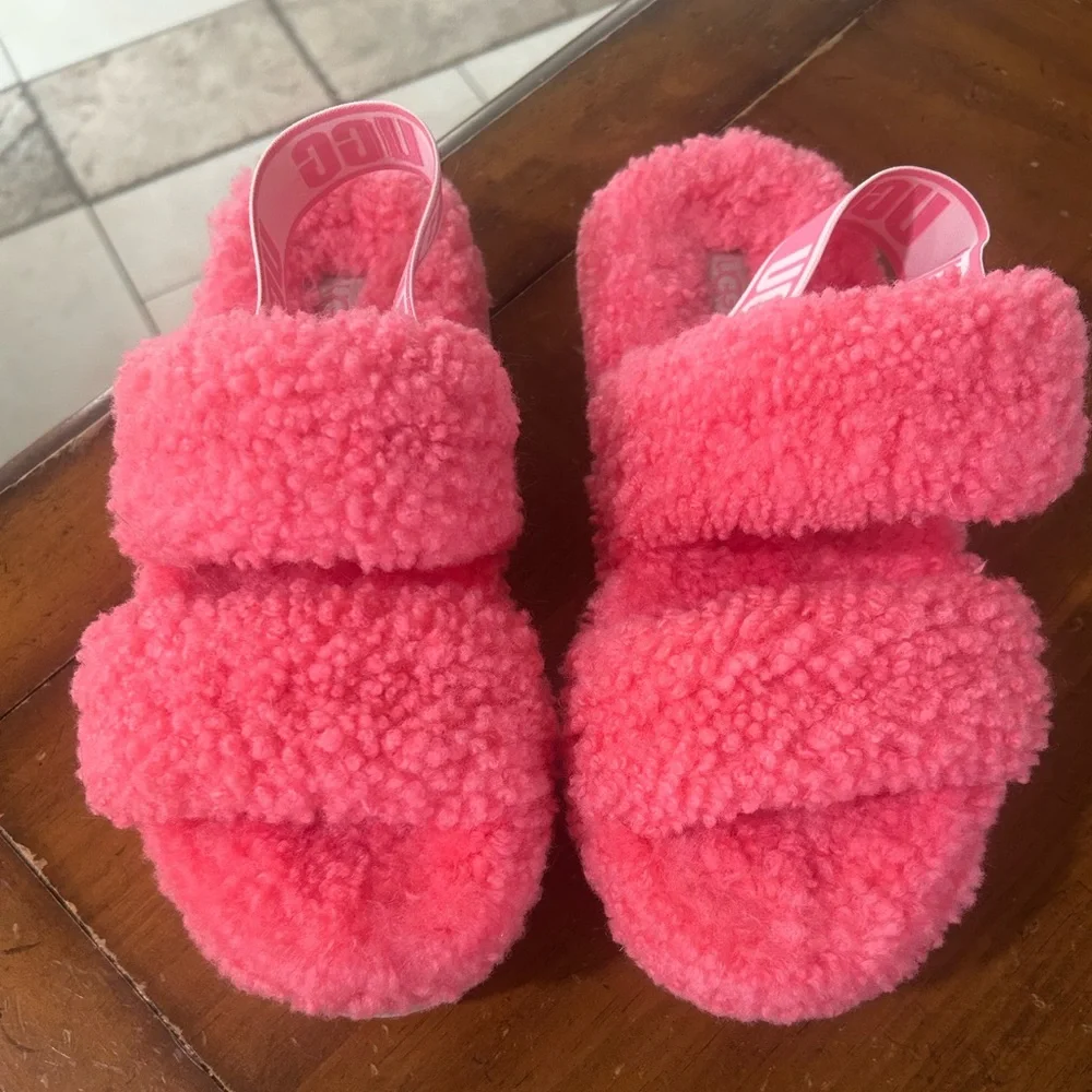 UGG Oh Fluffita Women's Shearling Slingback Platform Sandals Slipper Pink Size 8